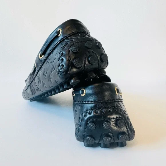 NWOT Louis Vuitton Black Monogram Loafers with Gold Accents - Picture 15 of 16